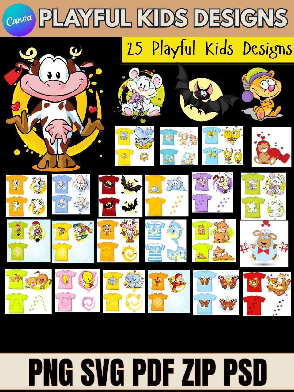 25 Adorable Playful Animal Designs -Editable in Canva and Photoshop - PNG SVG PSD PDF product image (1)