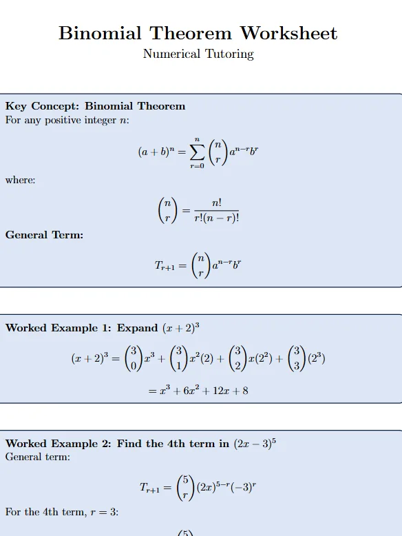Binomial Theorem Worksheet product image (2)