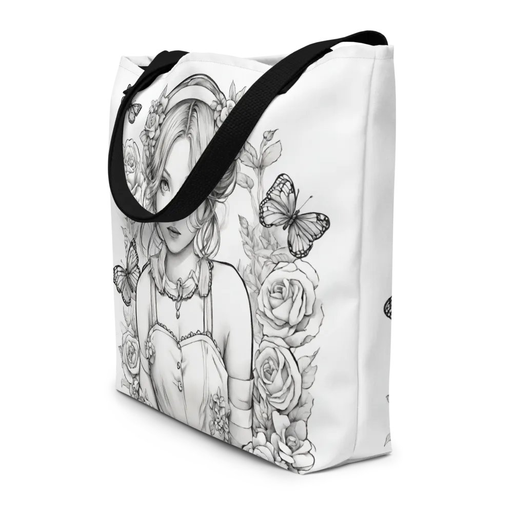 Monochrome Girl, Roses and Butterflies Design Tote Bag product image (4)