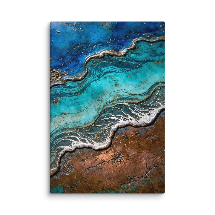 Tidal Copper Wave Canvas Print | Abstract Patina Wall Art | Cobalt Blue Verdigris Ocean Art | Industrial Mixed Media Decor | Moody Maximalist Canvas product image (1)