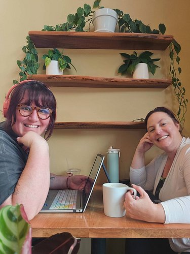 Just two authors getting ready to send out ARCs this week. 📧☕️

P.S. it took us a solid five minutes to set the phone up to t...