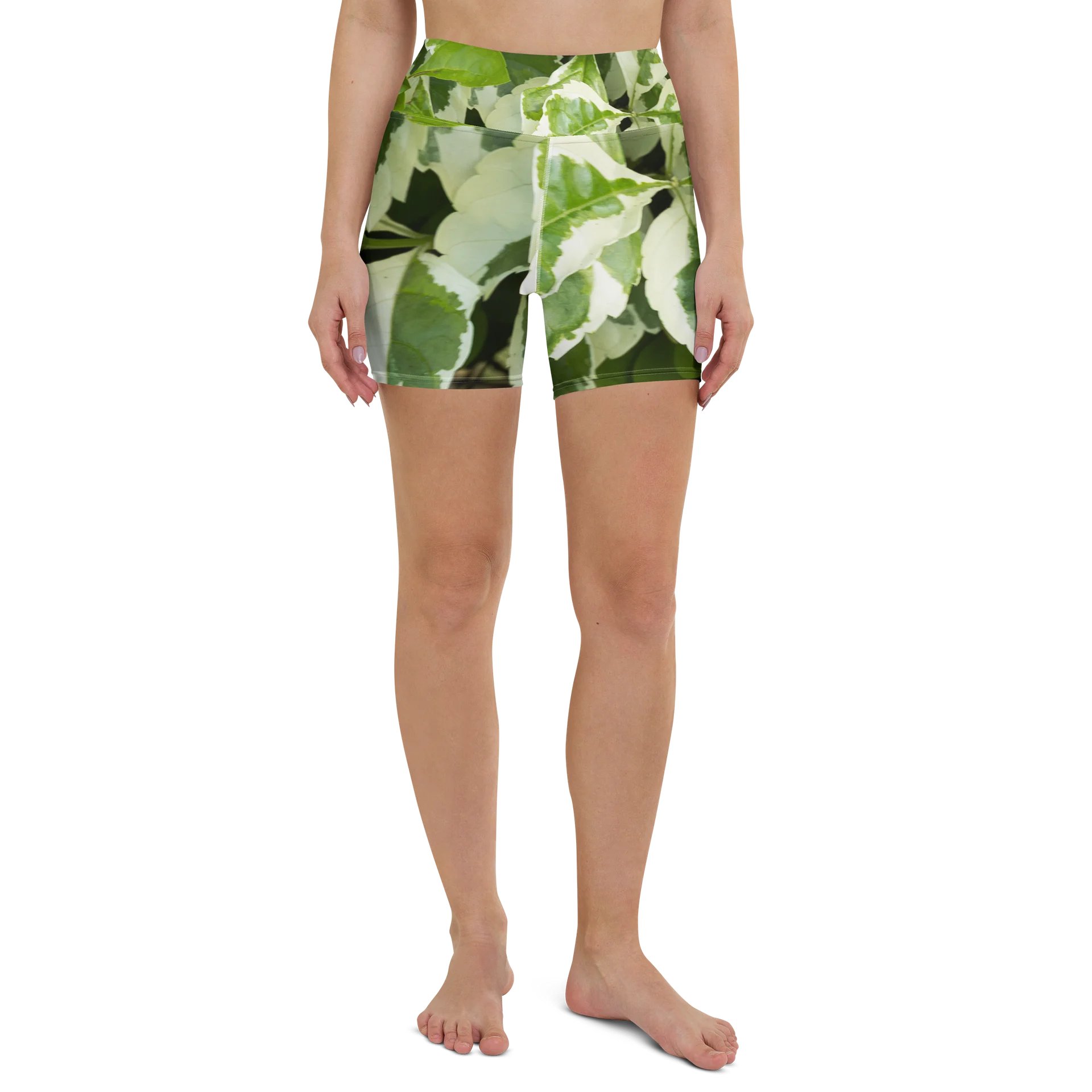 Moss & Parch All-Over Print Green Workout Biker Shorts | Yoga Shorts product image (2)