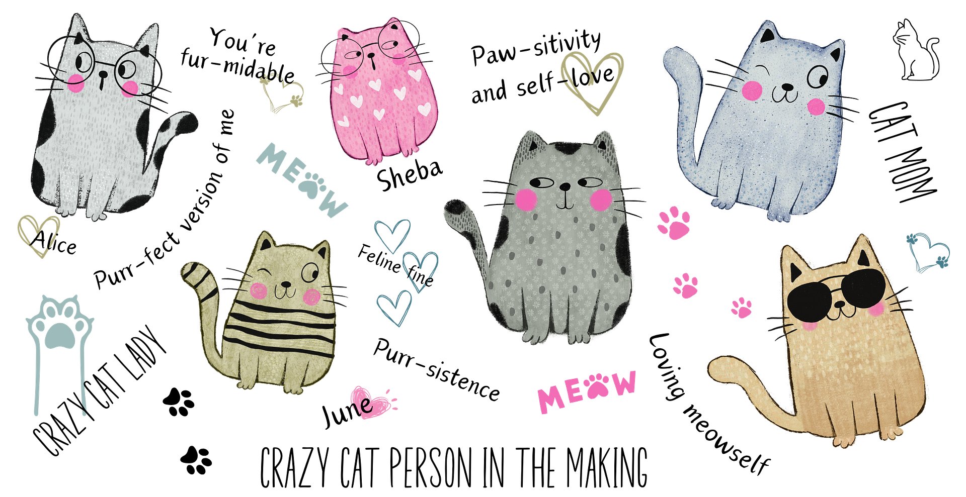 Hand-drawn ceramic cat coffee duo-tone mug with motivational quotes for a crazy cat lady product image (7)