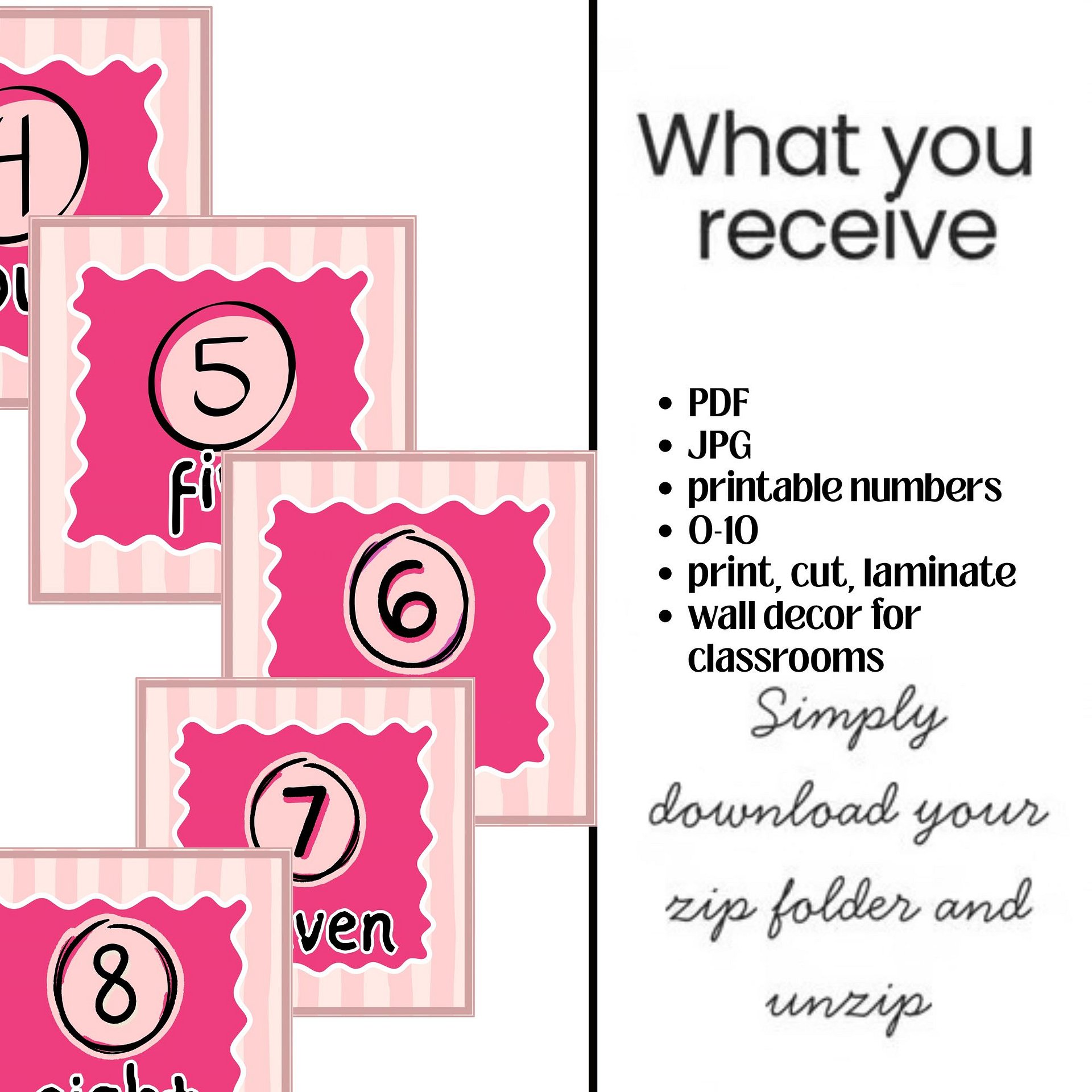Classroom Wall Numbers 0-10 Printable Pink Grandmillennial / Coquette Decor product image (2)