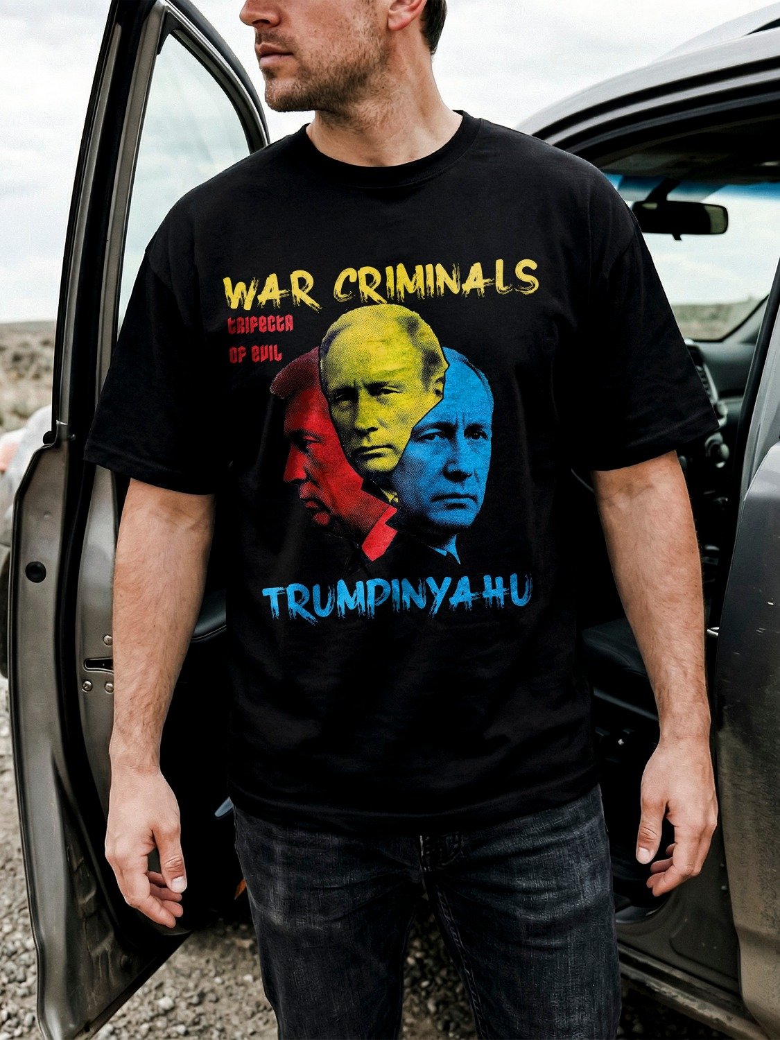Trumpinyahu T-Shirt, Trifecta Of Evil Anti Trump. Putin, And Netanyahu Parody Political Protest Tee, product image (1)