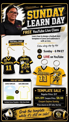 🏈 SUNDAY LEARN DAY IS HERE!

Want to learn how to customize your Football Jersey Earring Template in Canva and turn it into a...