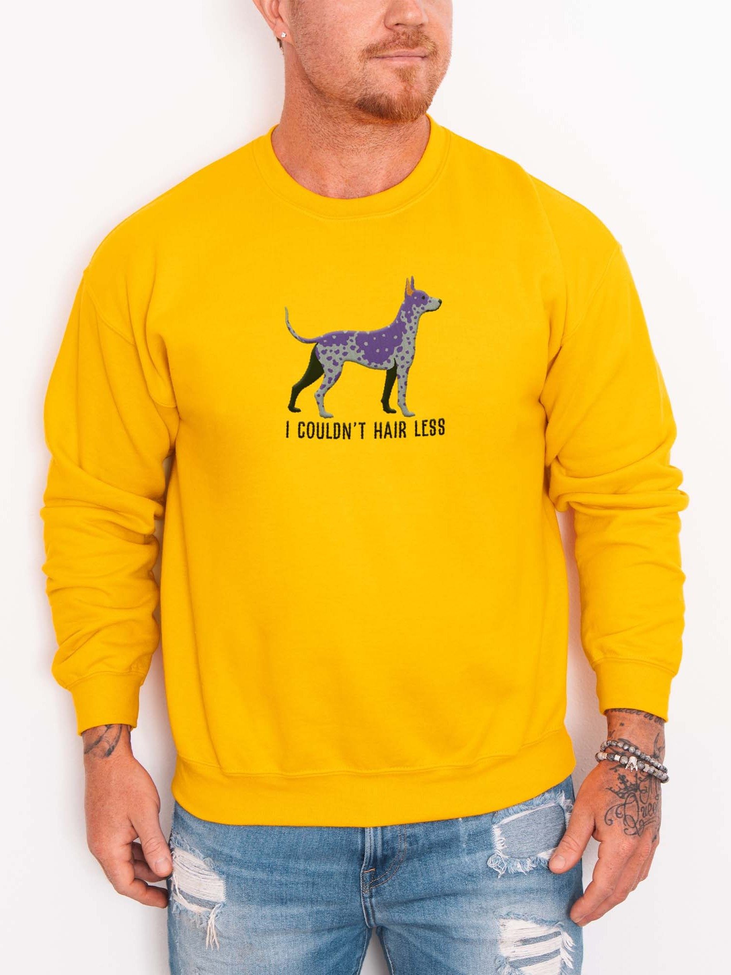 I Couldn't Hair Less Sweatshirt (Embroidered) of a Xoloitzcuintli(Gray) product image (2)