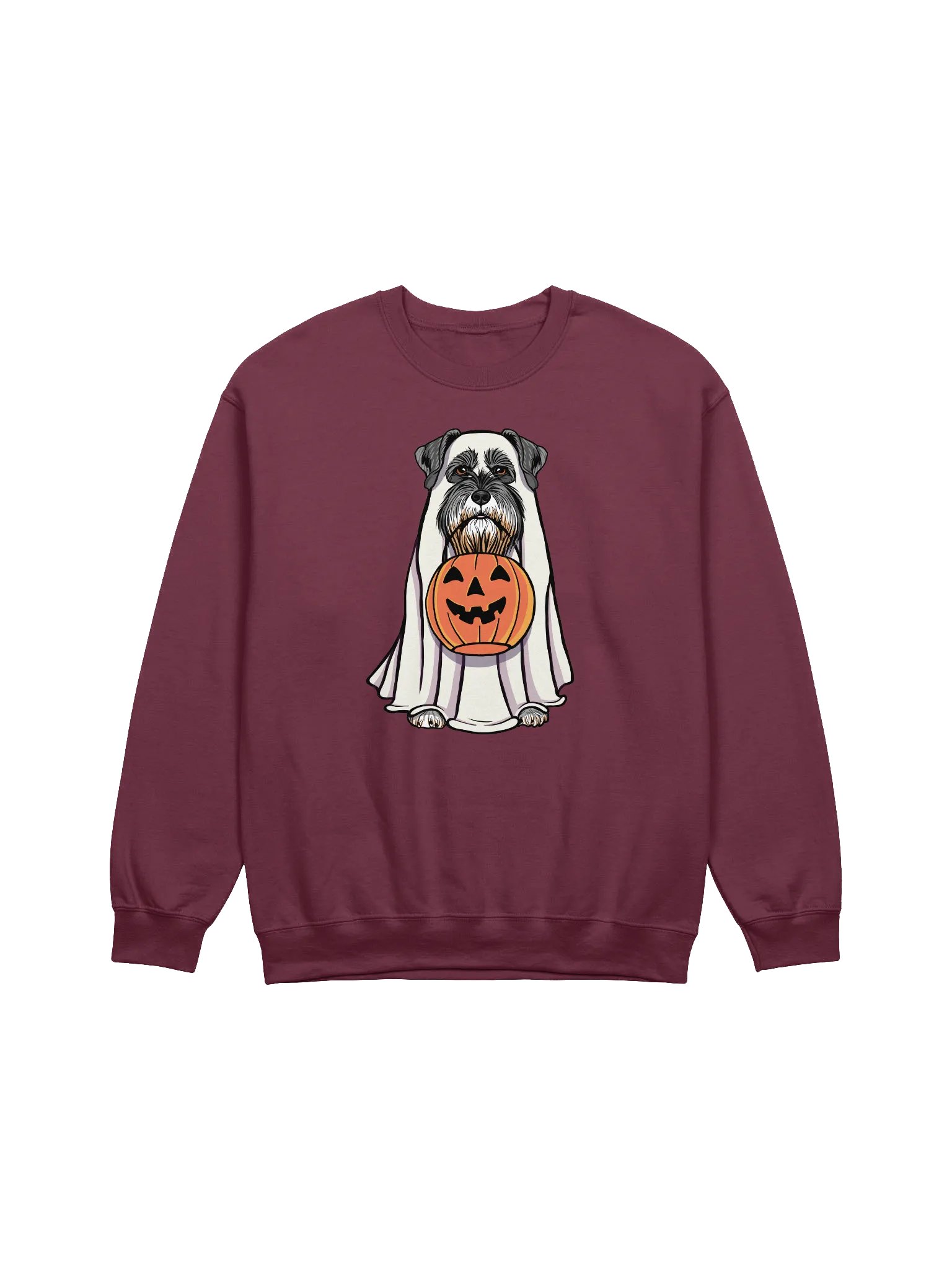 Funny Halloween Schnauzer Sweatshirt | Funny Schnauzer Wearing a Ghost Costume and Holding a Pumpkin Basket product image (1)