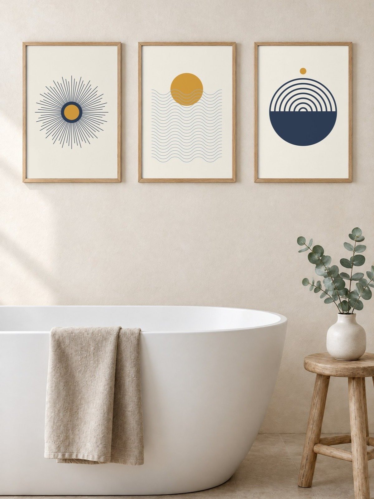 Coastal Bathroom Wall Art Set of 3 | Navy and Mustard Prints product image (1)