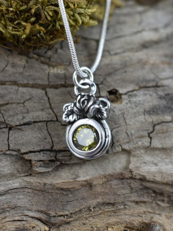 Silver Rose & Olive Green CZ Pendant product image (1)