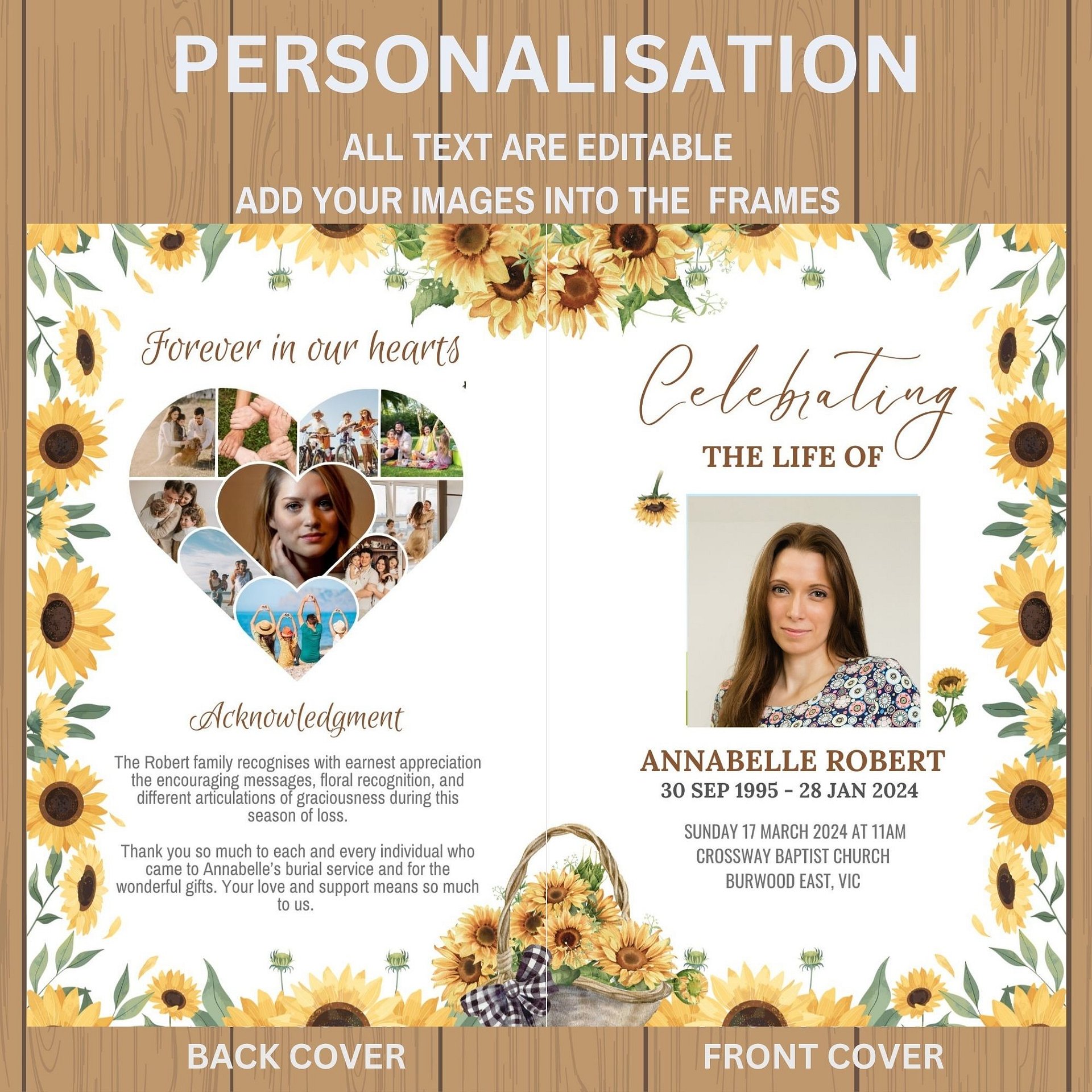 Sunflowers Funeral Program Canva Template product image (6)