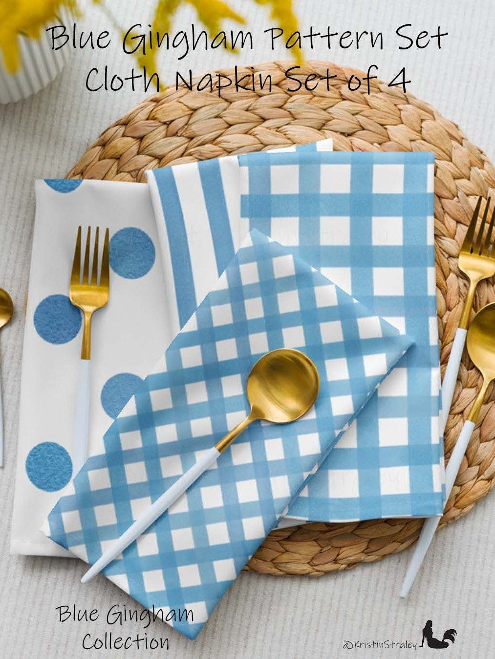 Blue Gingham Set on White Cloth Napkins Set of 4 product image (1)