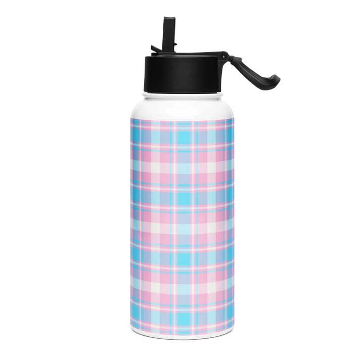 Baby Blue, Pink, and White Plaid Water Bottle product image (2)