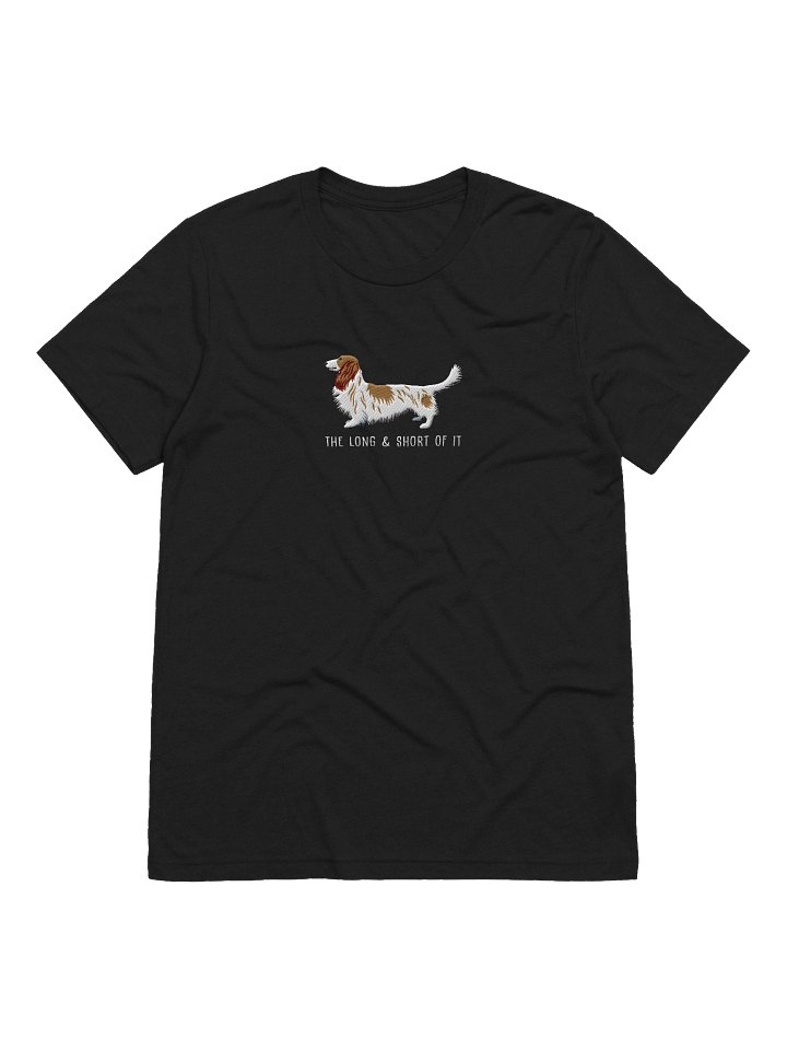 The Long & Short of It T-Shirt(Embroidered) of a Longhaired Dachshund(Pied Brown & White) product image (2)