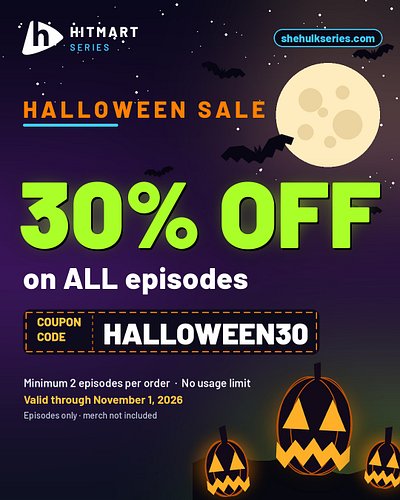 🎃 Halloween Sale! 30% OFF all episodes at shehulkseries.com
Use code HALLOWEEN30 — valid until November 1.
Don't miss it! 👻
#...