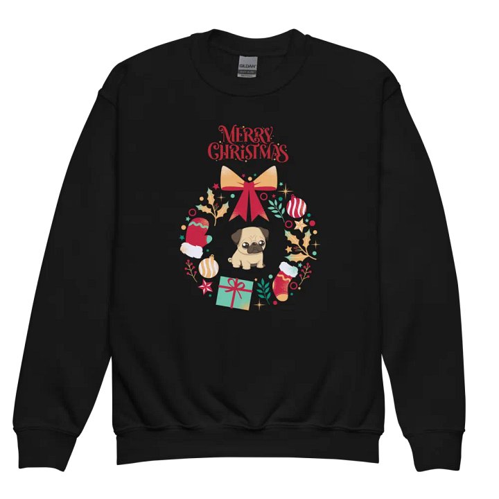 Festive Pug Christmas Wreath Youth Sweatshirt product image (2)