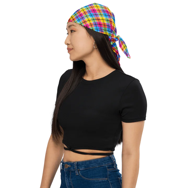 Hot Pink, Turquoise, and Yellow Plaid Bandana product image (1)