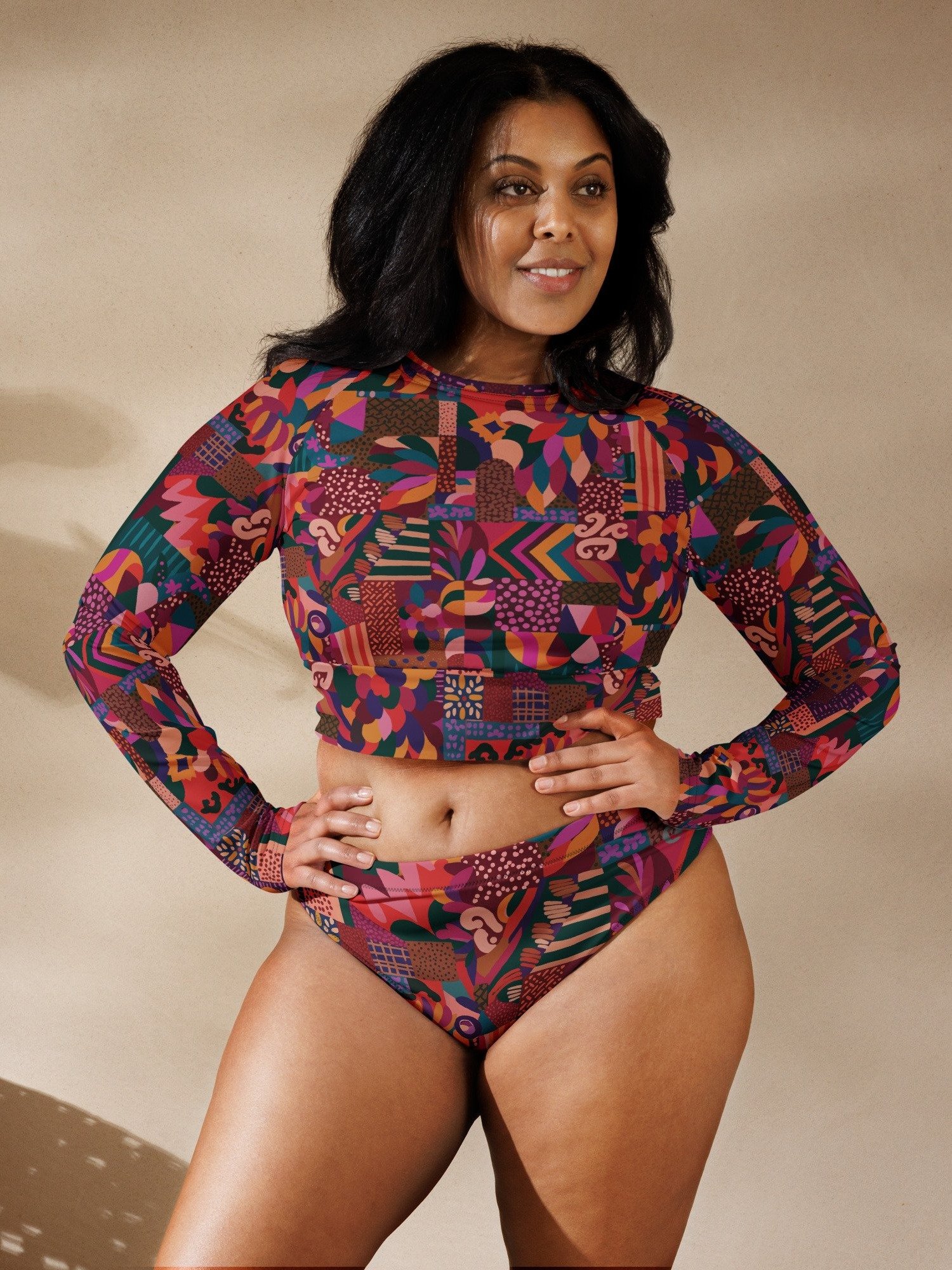 High-Waisted Bikini Bottom "Abstract African Ethnic Pattern" product image (11)