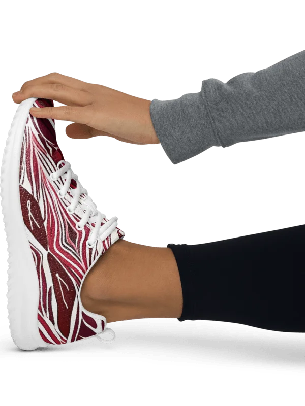 Women's Burgundy & White Abstract Art Painted Athletic Kicks product image (1)