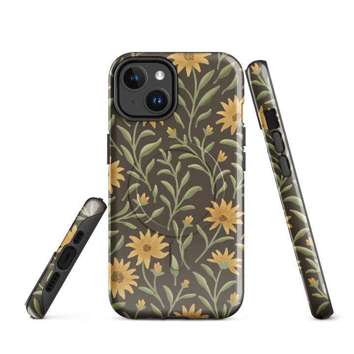 Golden field MagSafe® tough case for iPhone. Elegant floral design on dark background product image (1)
