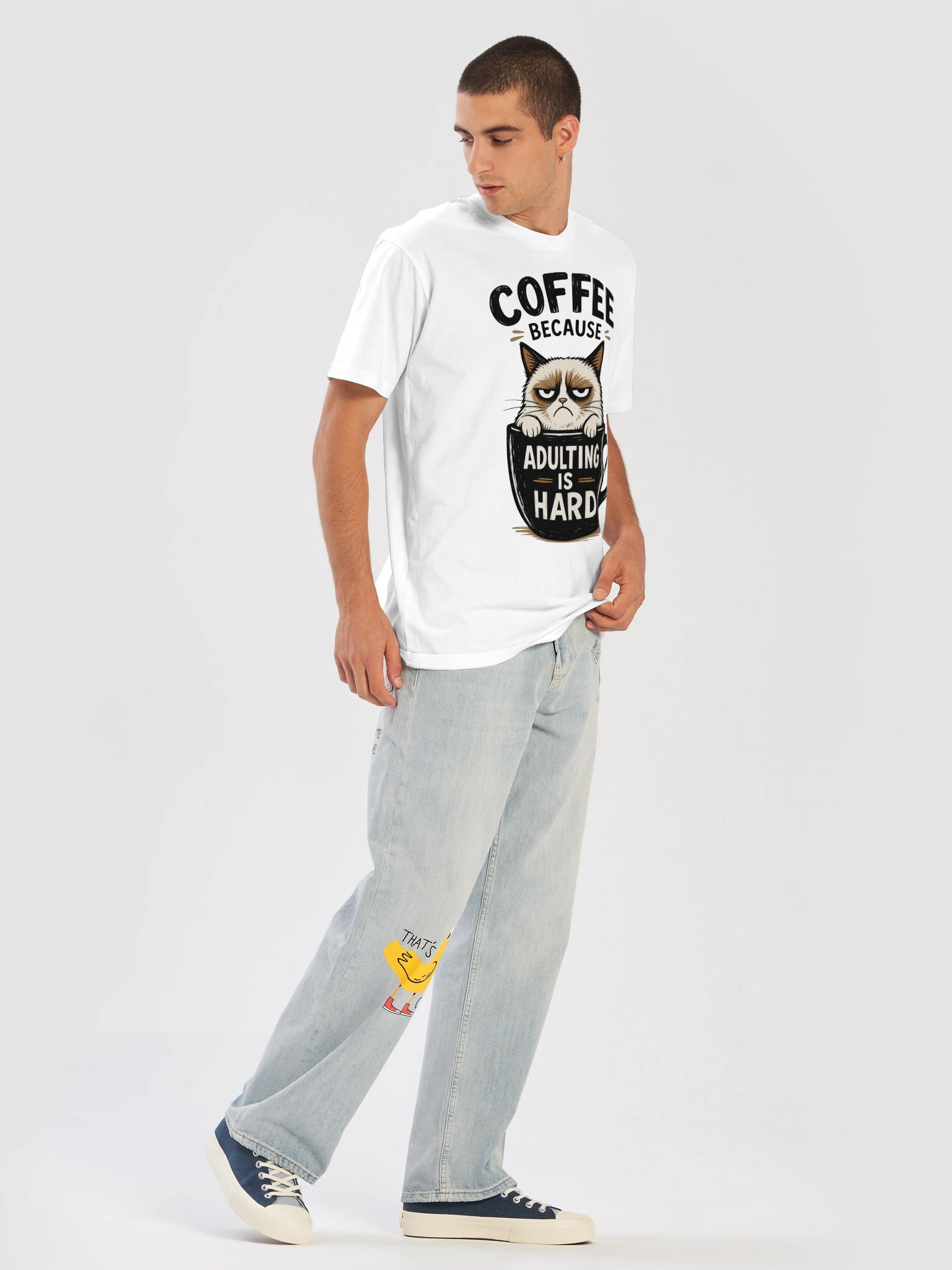 Coffee Because Adulting Is Hard Cat Tee product image (30)