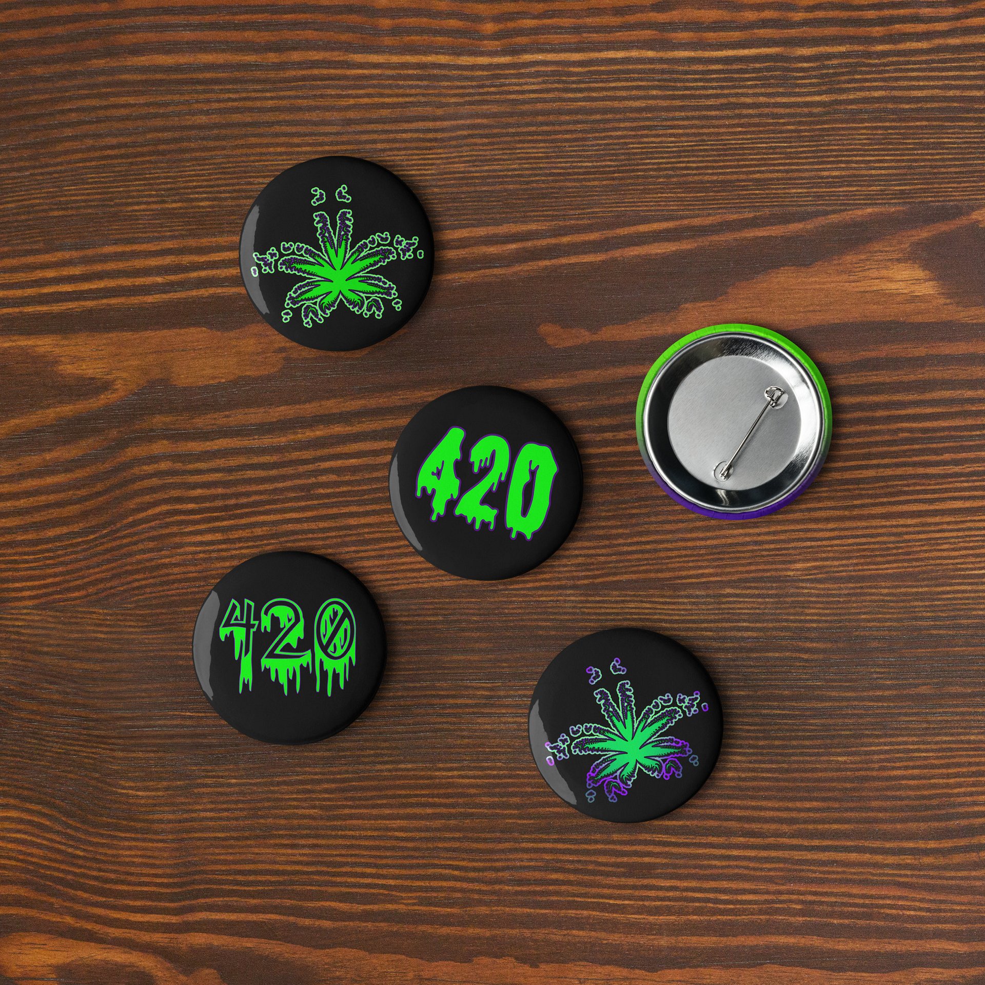 420 Green Purple Pot Leaf Pins, Creepy Cannabis Pin Button Set, Weed Lover Stoner Accessories product image (6)