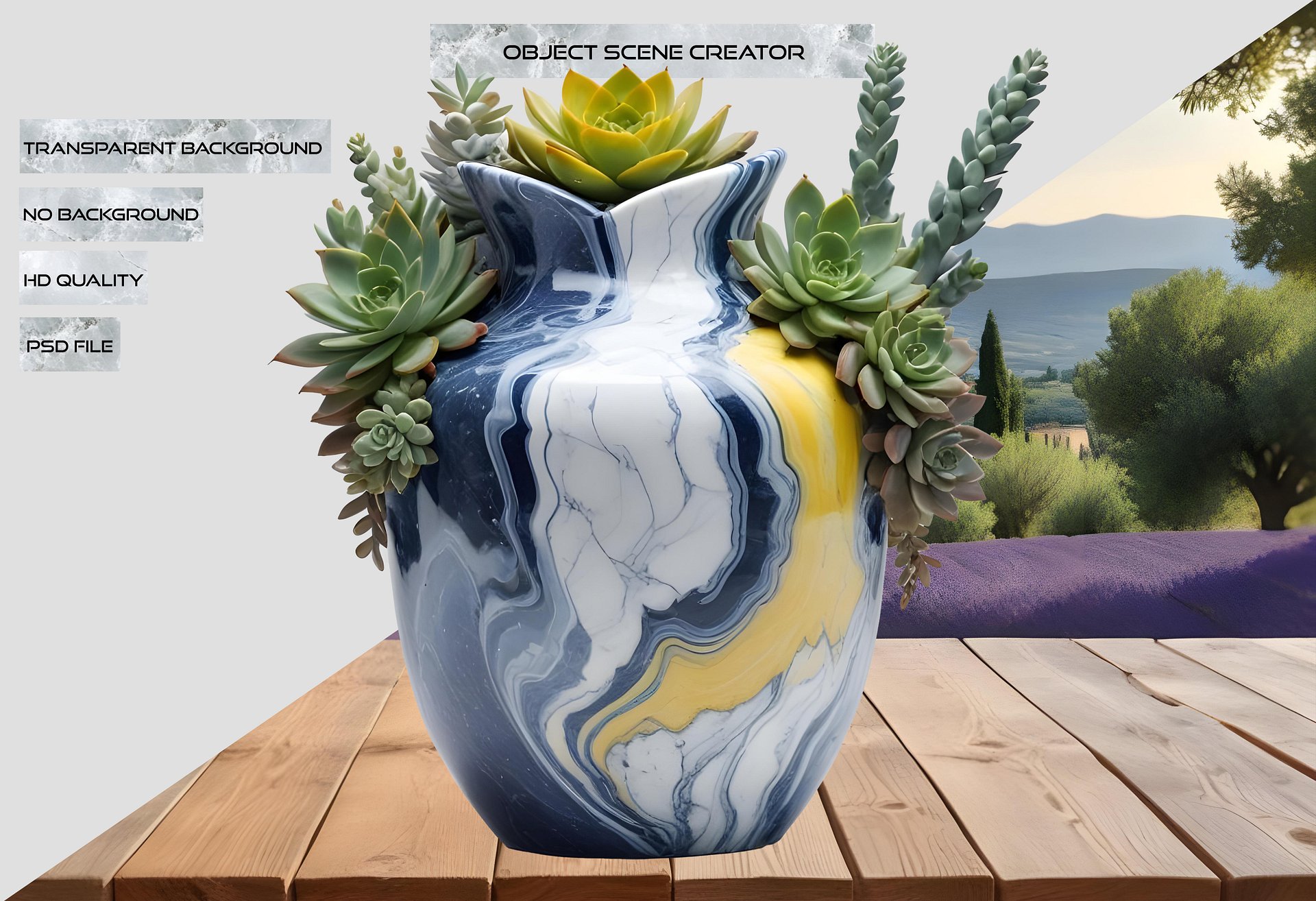 Golden Tides – Provence-Style Succulent Vase PNG product image (2)