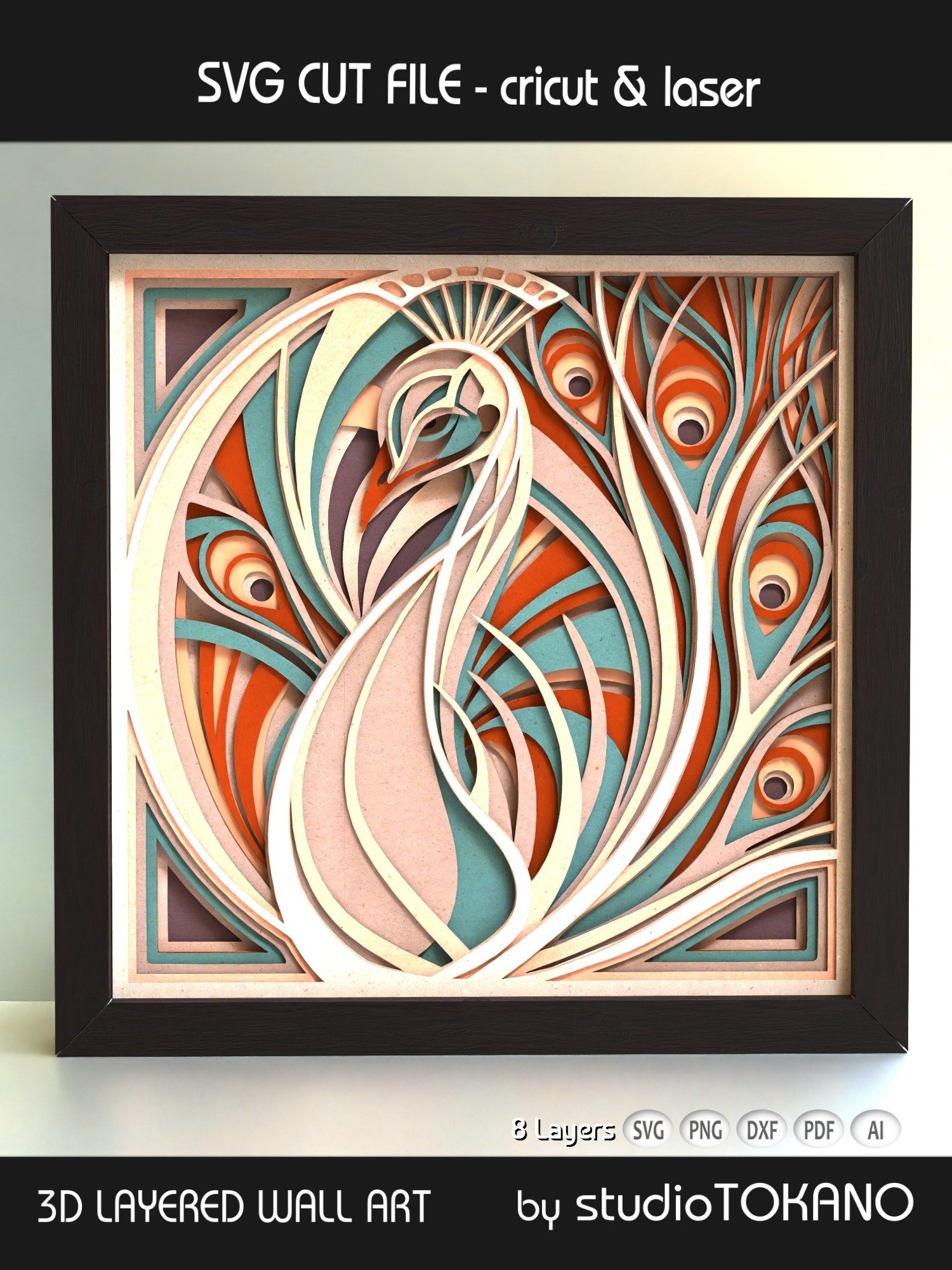 Art Nouveau Peacock 3D SVG product image (1)
