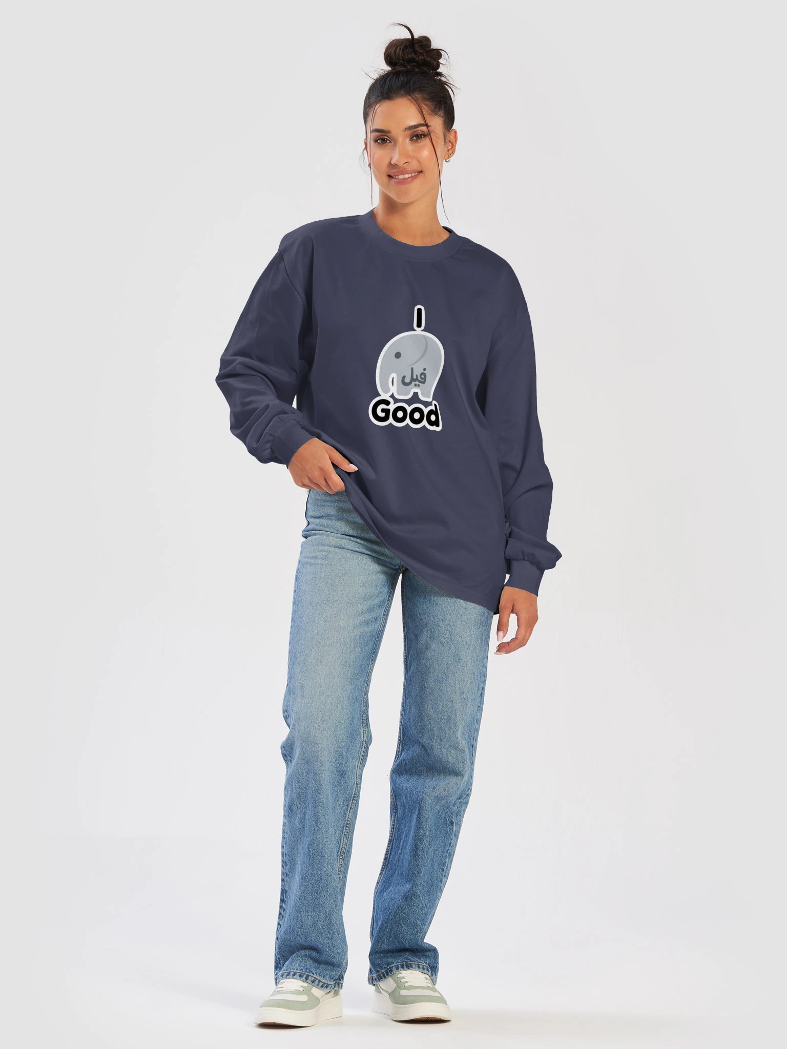 “I Feel Good” Heavyweight Long Sleeve Shirt – فيل Moroccan Wordplay product image (5)
