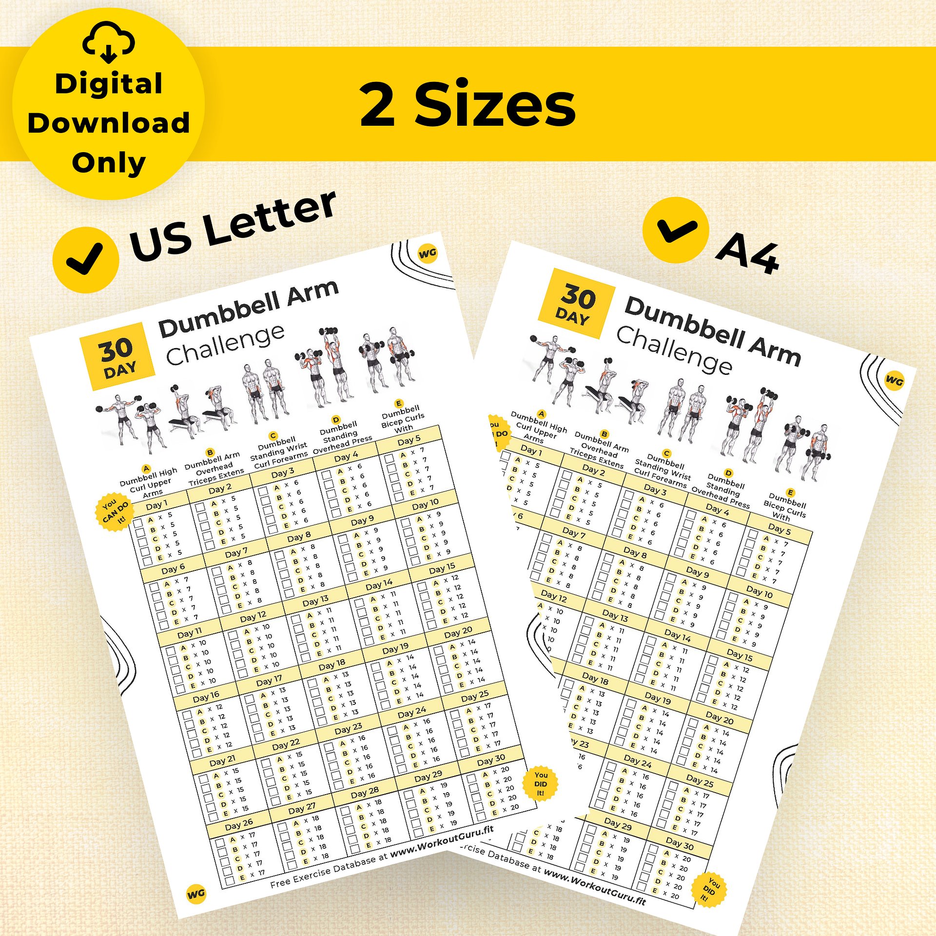 30 Day Dumbbell Arm Challenge - Printable Workout Tracker product image (6)