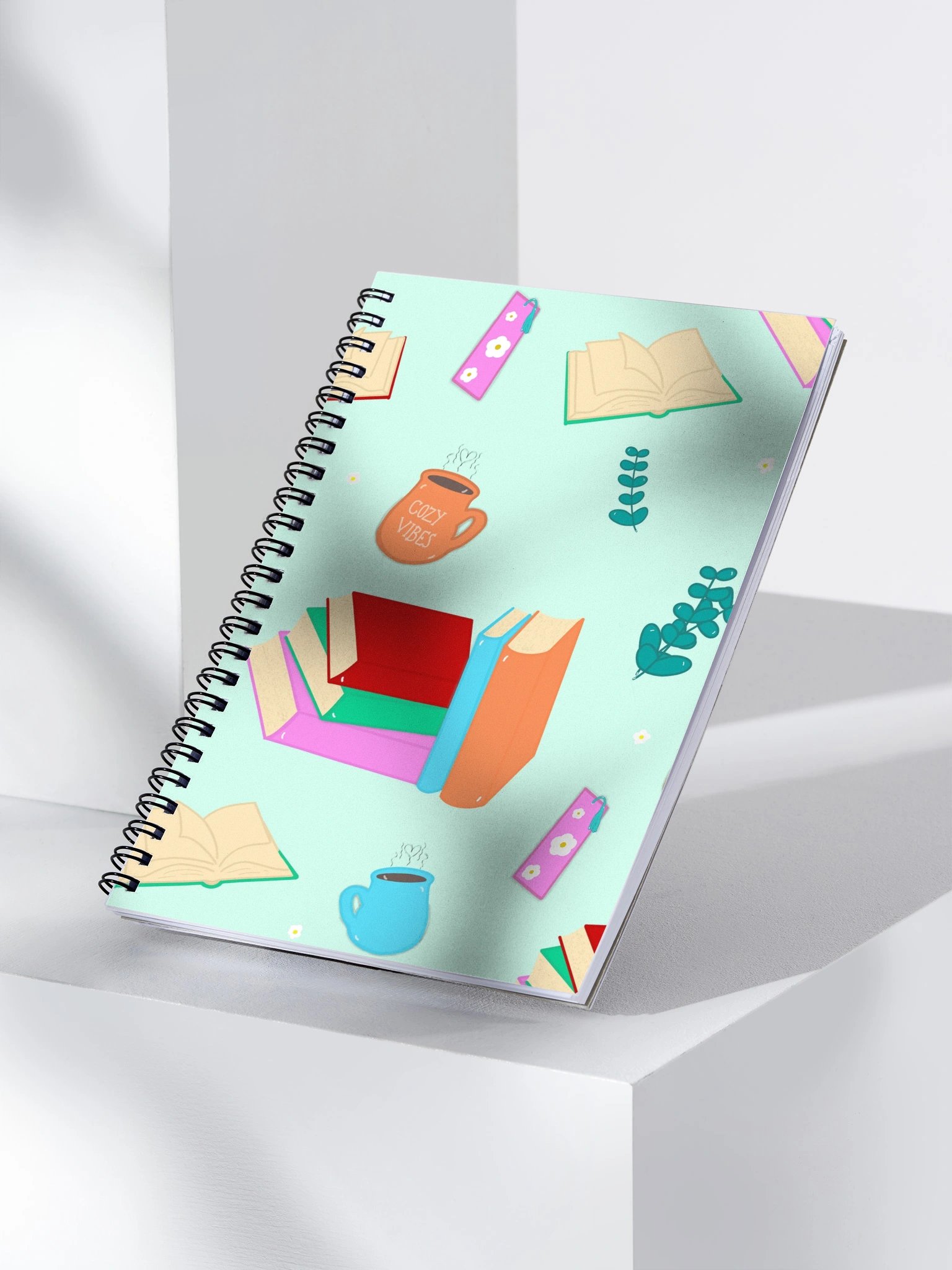 Cozy Book Lovers Pattern- Mint Background Spiral Journal product image (4)