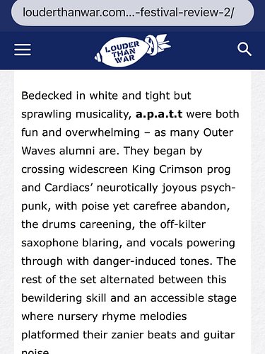 MASSIVE THANKS TO @louderthanwarofficial  @jameskilk1499 for very lovely wording of recent @outerwavesfestival brill show. 📸 ...