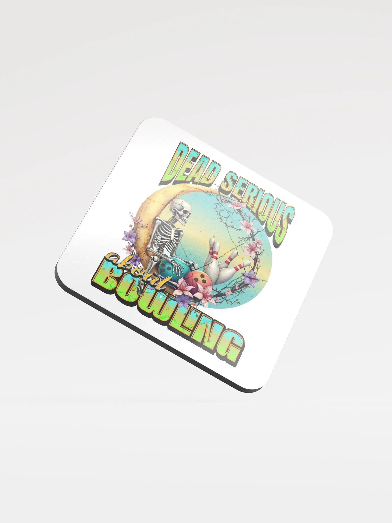 Dead Serious About Bowling Skeleton Glossed Cork Coaster product image (2)