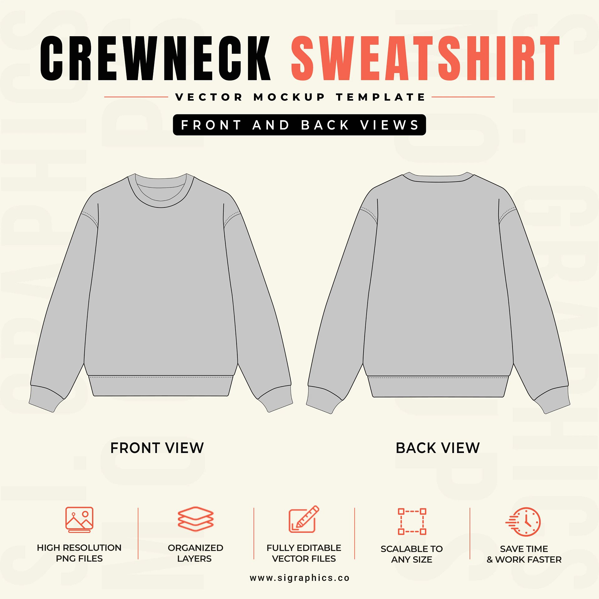 Crewneck Sweatshirt Vector Mockup Template – Front & Back Flats product image (2)