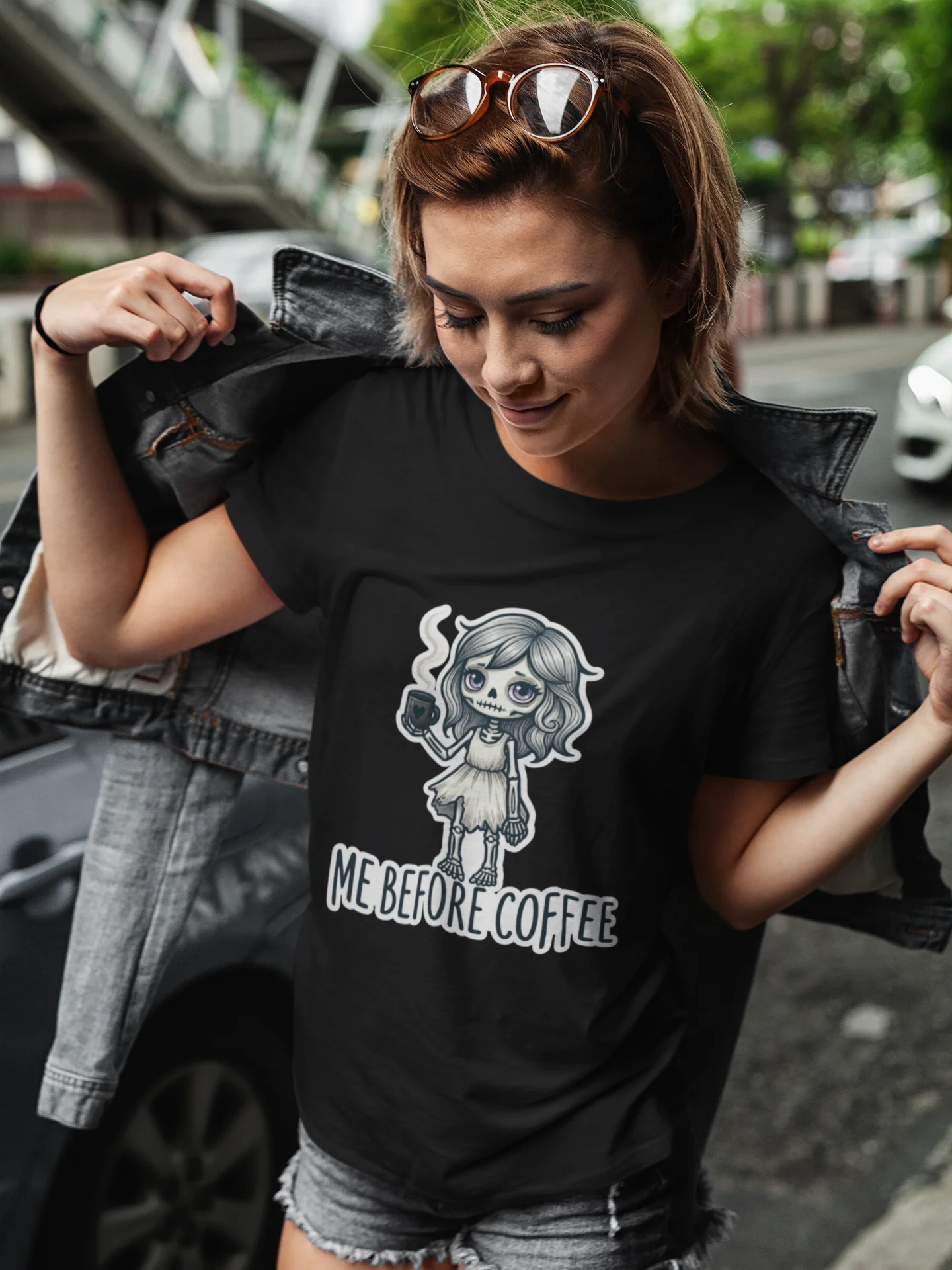 "Me Before Coffee" Skeleton Girl T-Shirt | Me Before Coffee Collection product image (1)