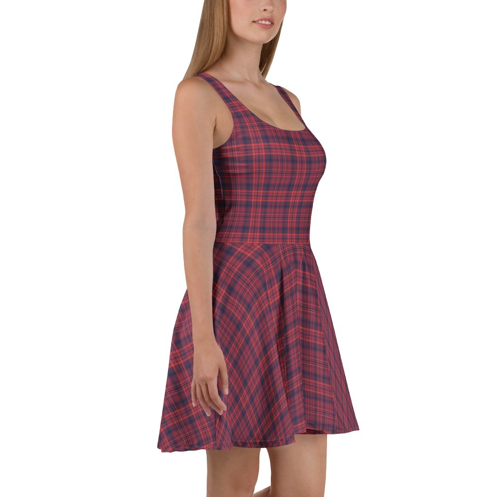 Red and Navy Plaid Tartan Skater Dress for Casual Wear product image (3)