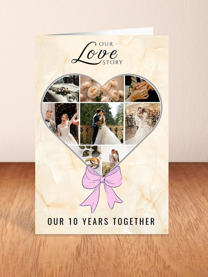 Heart With Pink Bow Anniversary Photo Card Template product image (2)