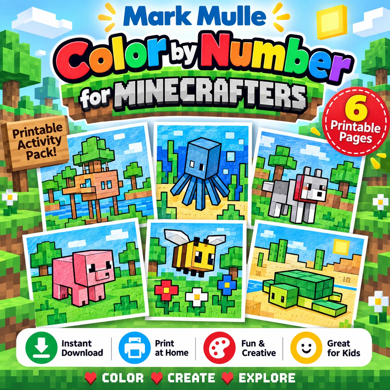Color by Number for Minecrafters – 6 Printable Activity Pages set 2 product image (1)