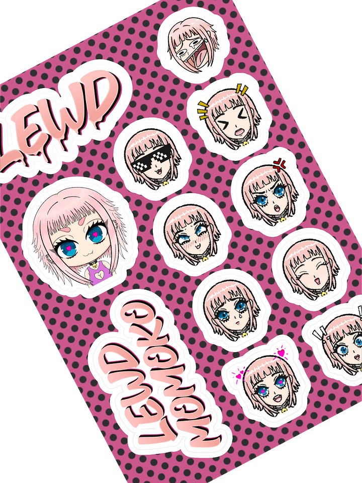 Lewd Momoko Sticker Sheet – Emoji & Logo Pack (12 pcs) product image (1)