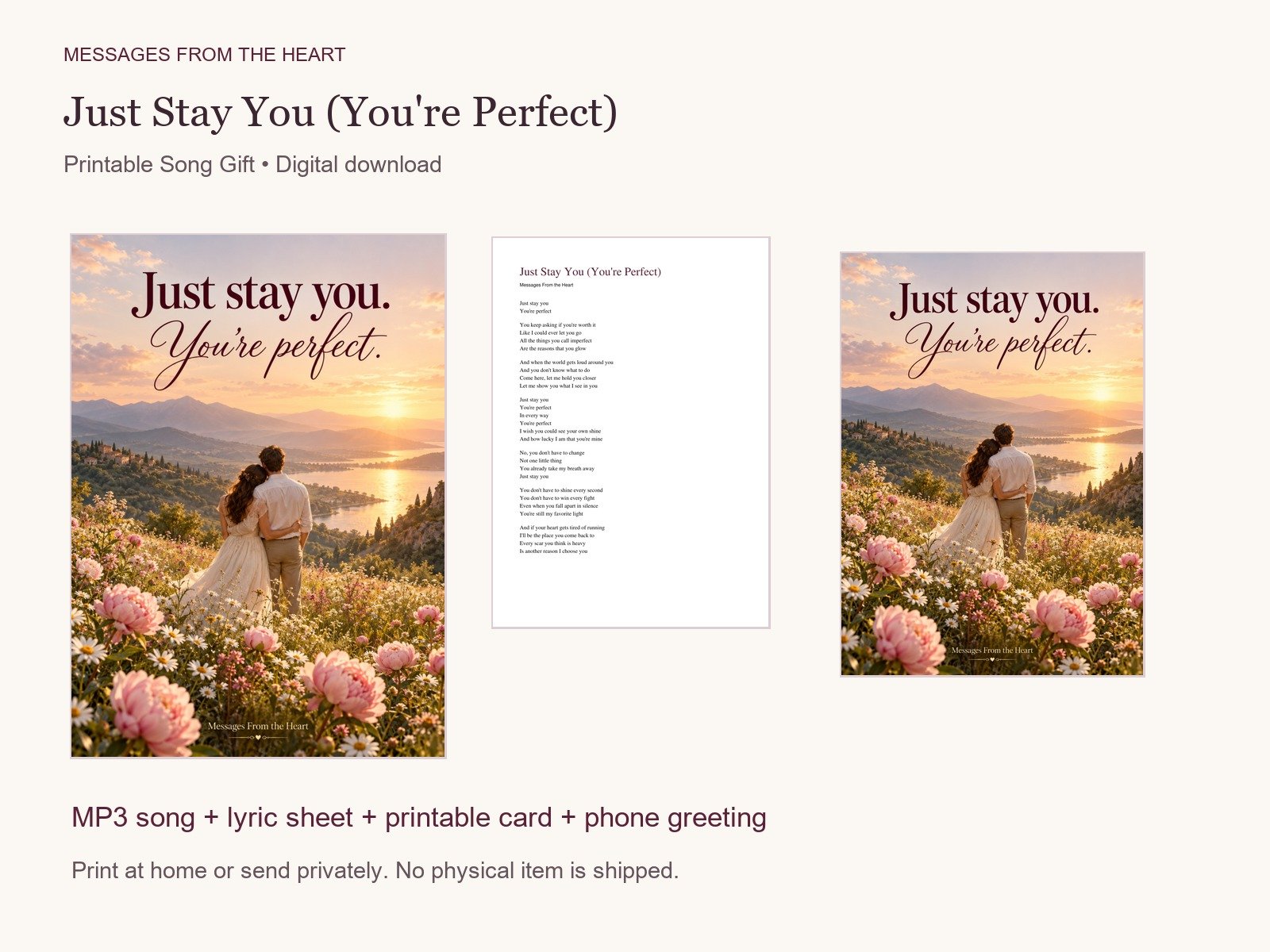 Just Stay You (You're Perfect) — Printable Song Gift product image (1)