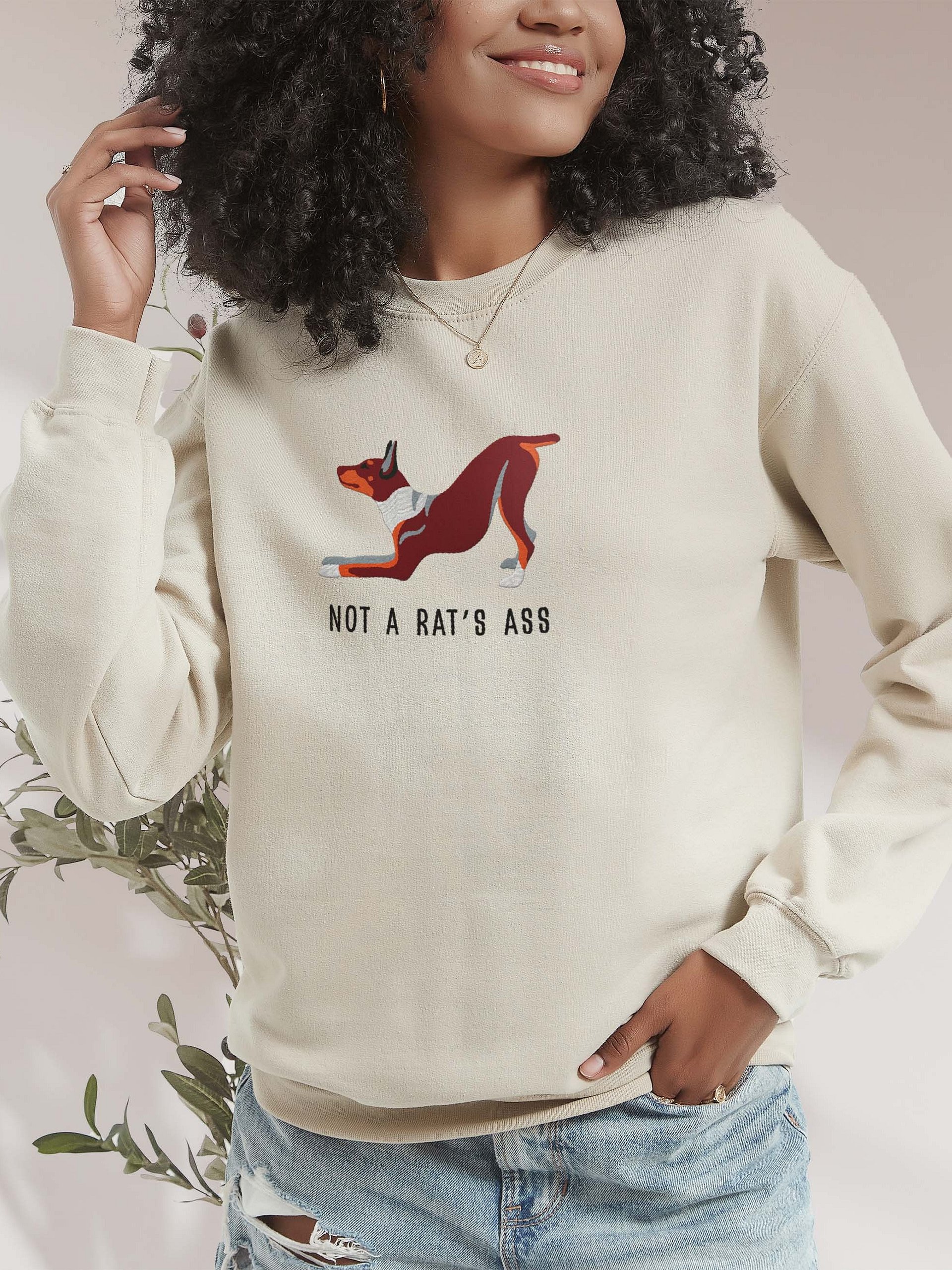 Not a Rat's Ass Sweatshirt (Embroidered) of a Rat Terrier(Brown & Tan) product image (2)