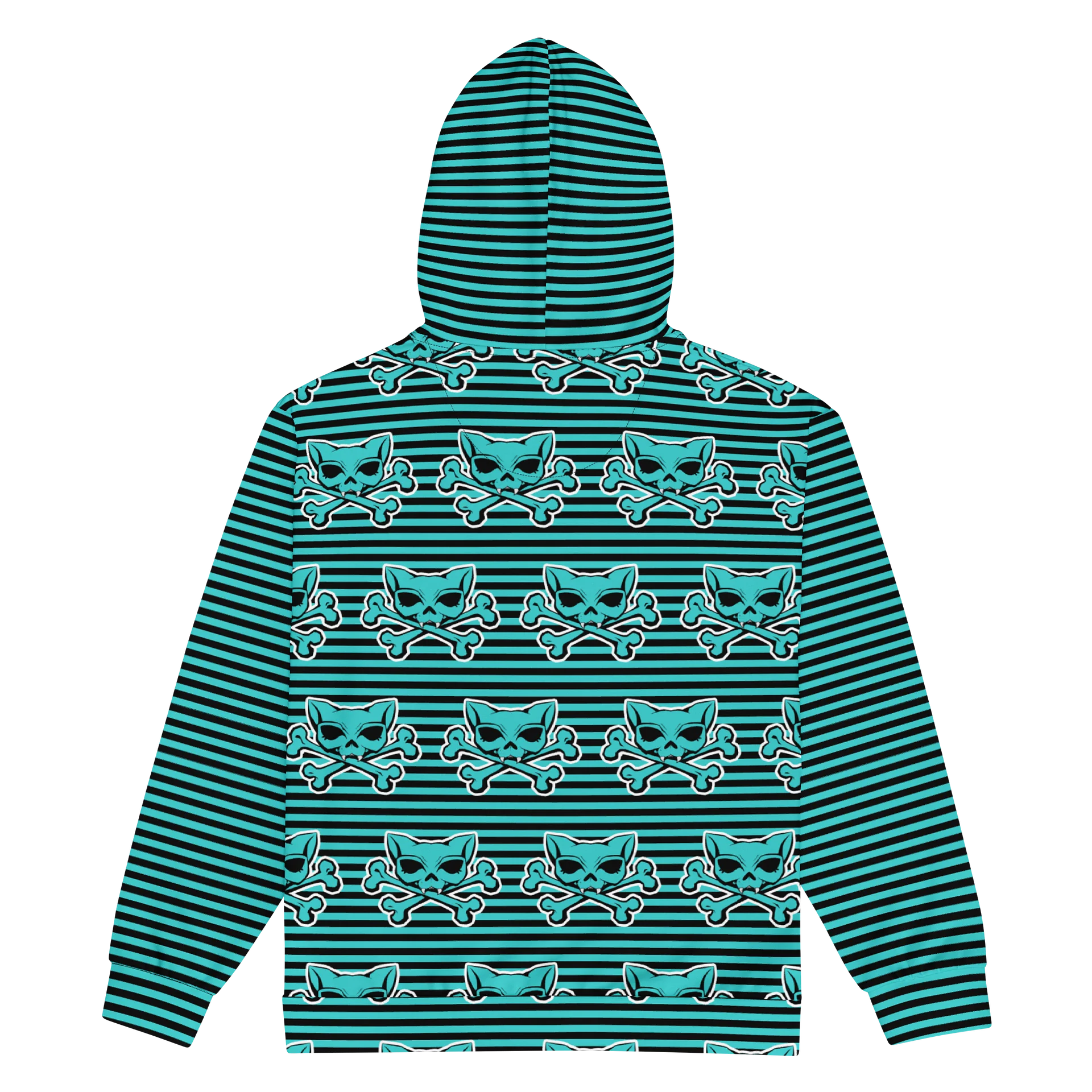 Blaque and Turquoise Kat Skull Remix Stripped Hoodie product image (2)