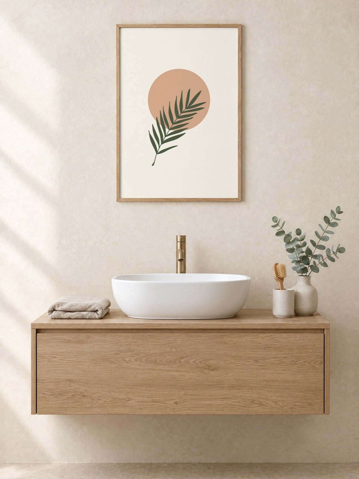 Boho Palm Leaf Sun Print | Botanical Bathroom Wall Art product image (1)