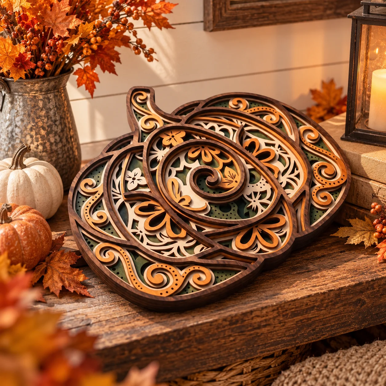 16" Handmade Multi-Layered Wooden Pumpkin | Fall Home Décor product image (2)