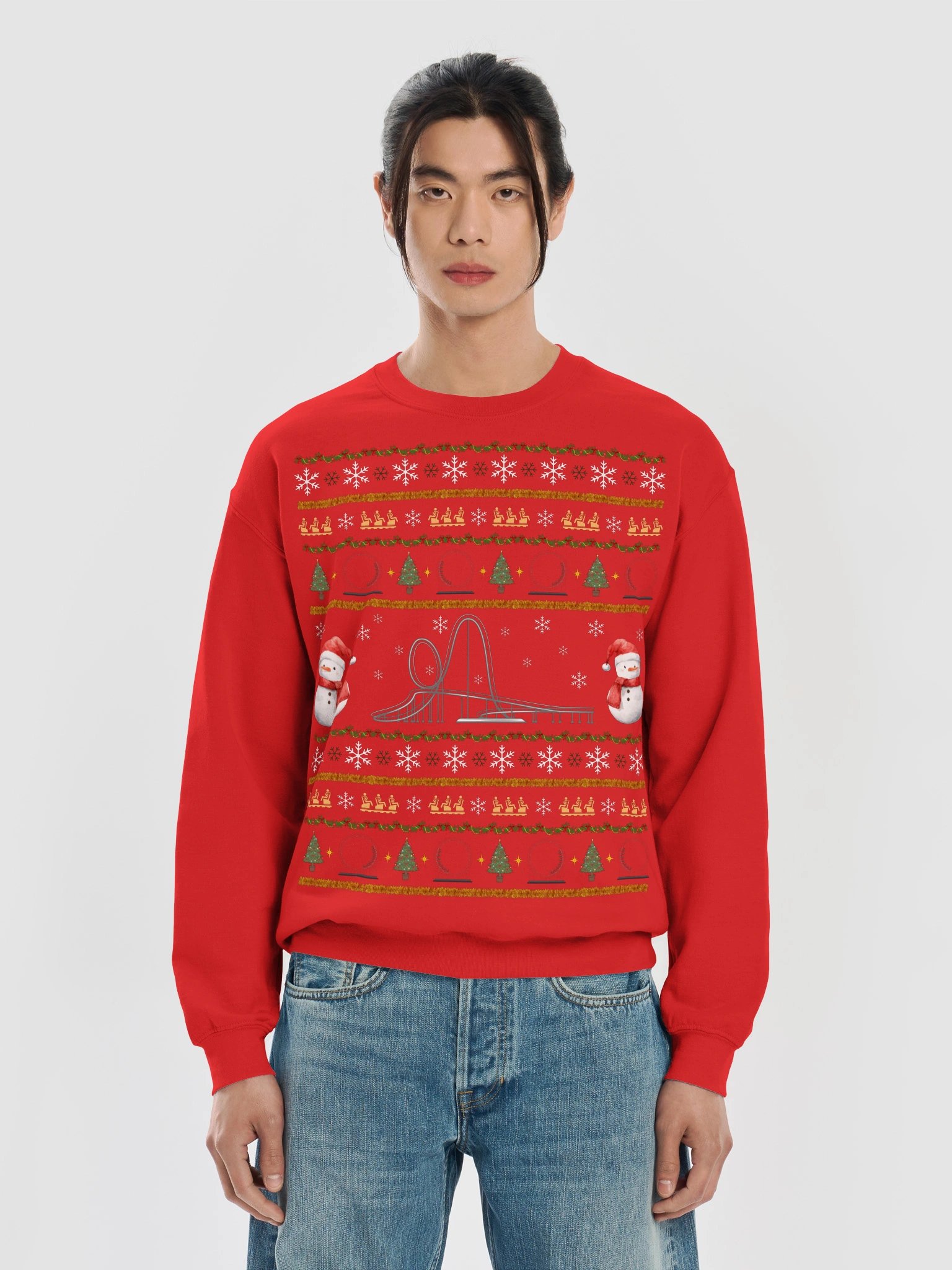 Roller Coaster Ugly Christmas Sweater – Festive Coaster Design in Red product image (5)