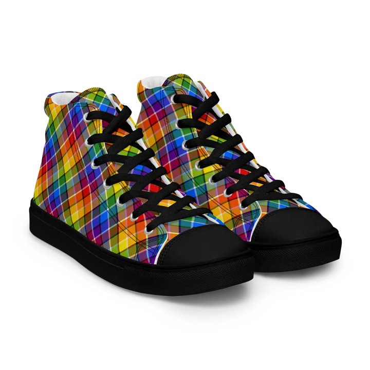 Bright Rainbow Plaid Men's High Top Shoes product image (1)
