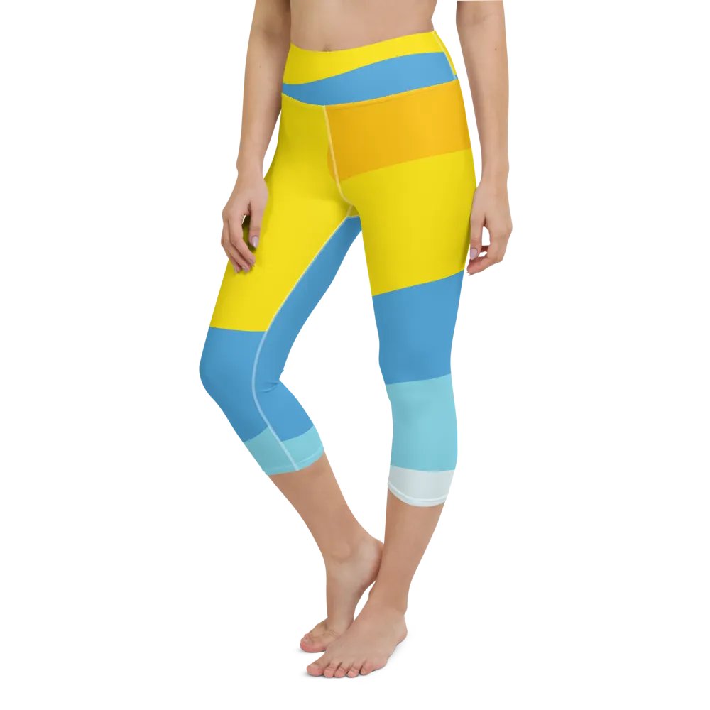 Yellow/Blue Abstract All-Over Geometric Print Capri Leggings product image (2)
