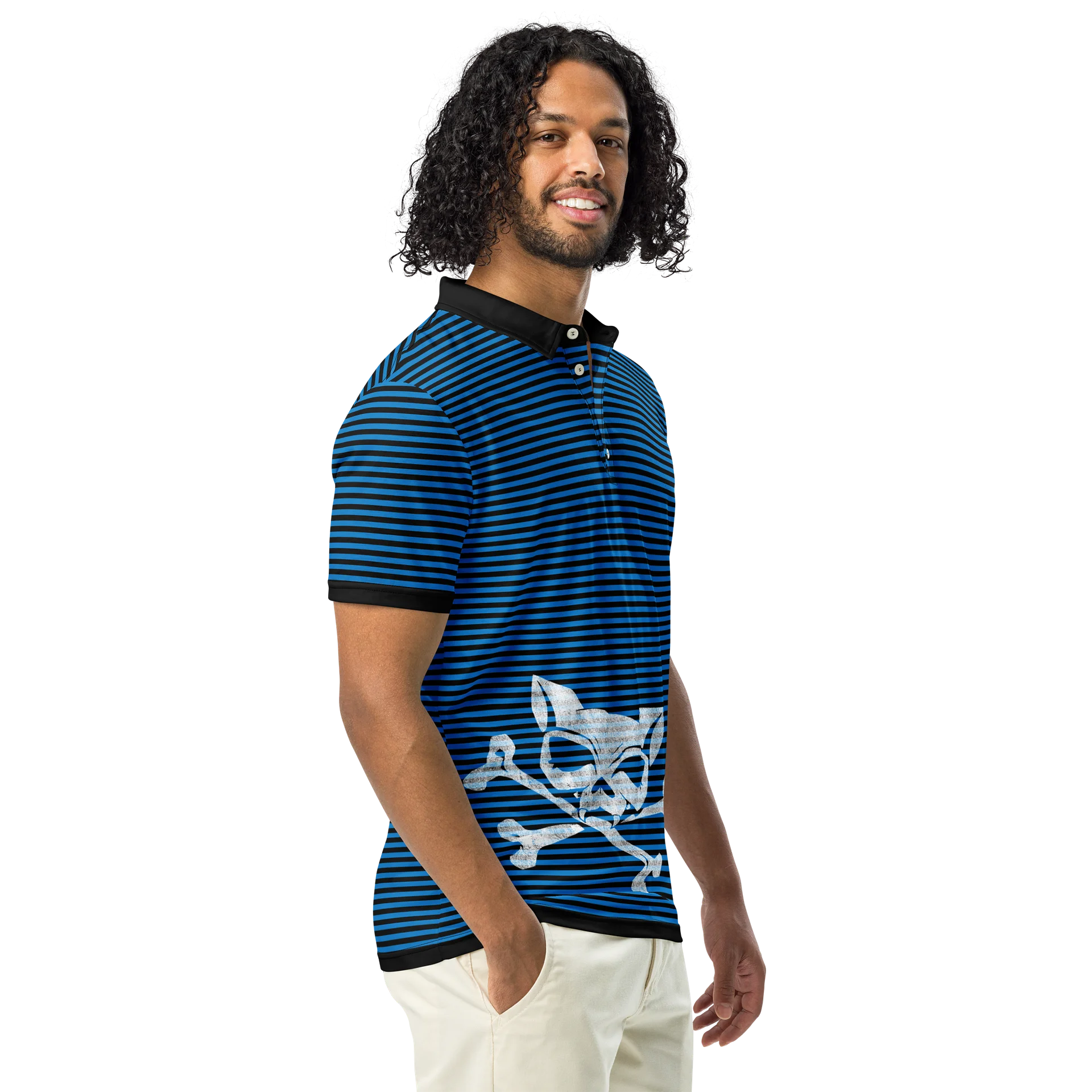 Blue Blaque and White Stripped Kat Skull Polo product image (1)
