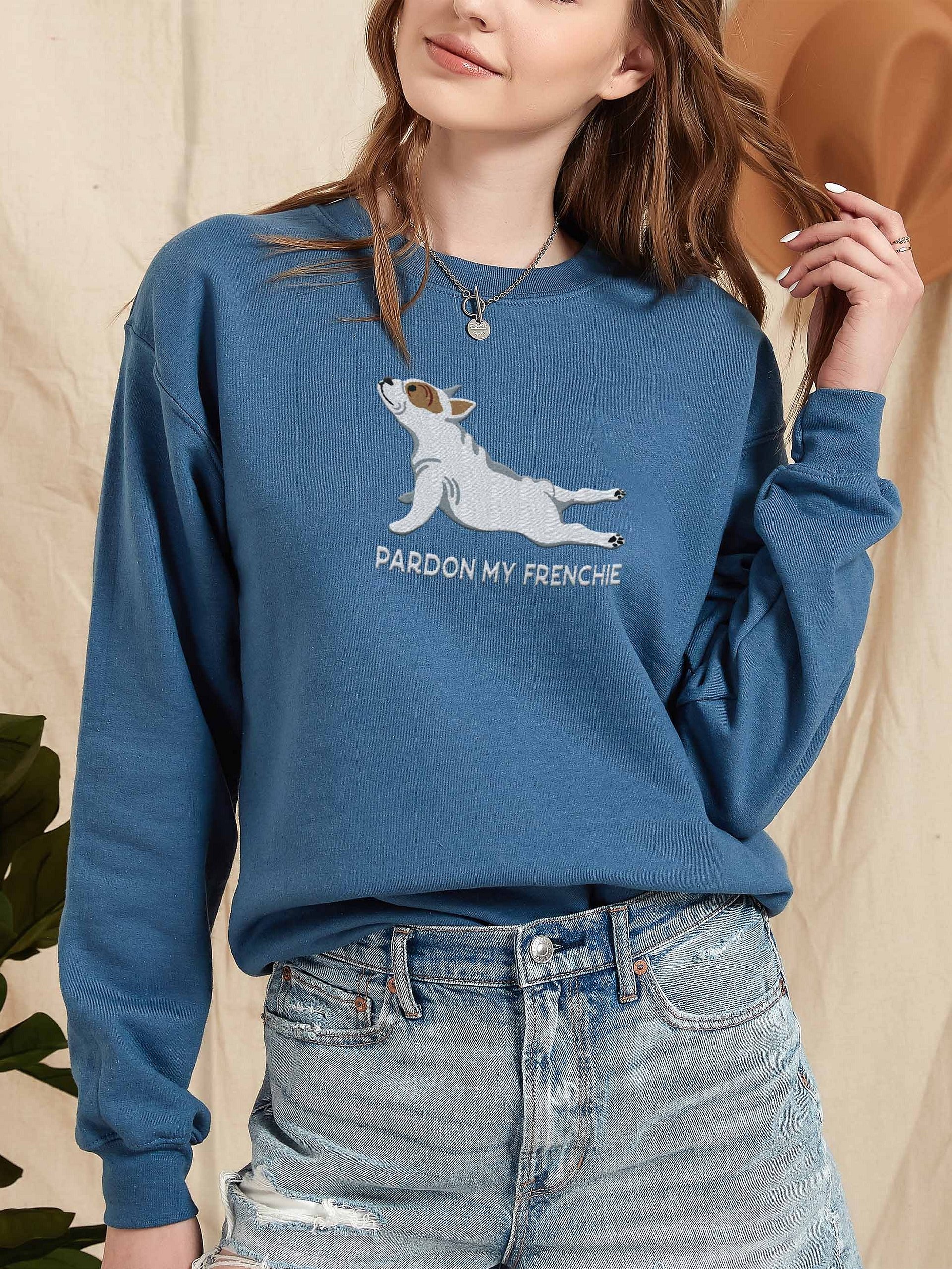 Pardon My Frenchie Sweatshirt (Embroidered) of a French Bulldog(Pied) product image (2)