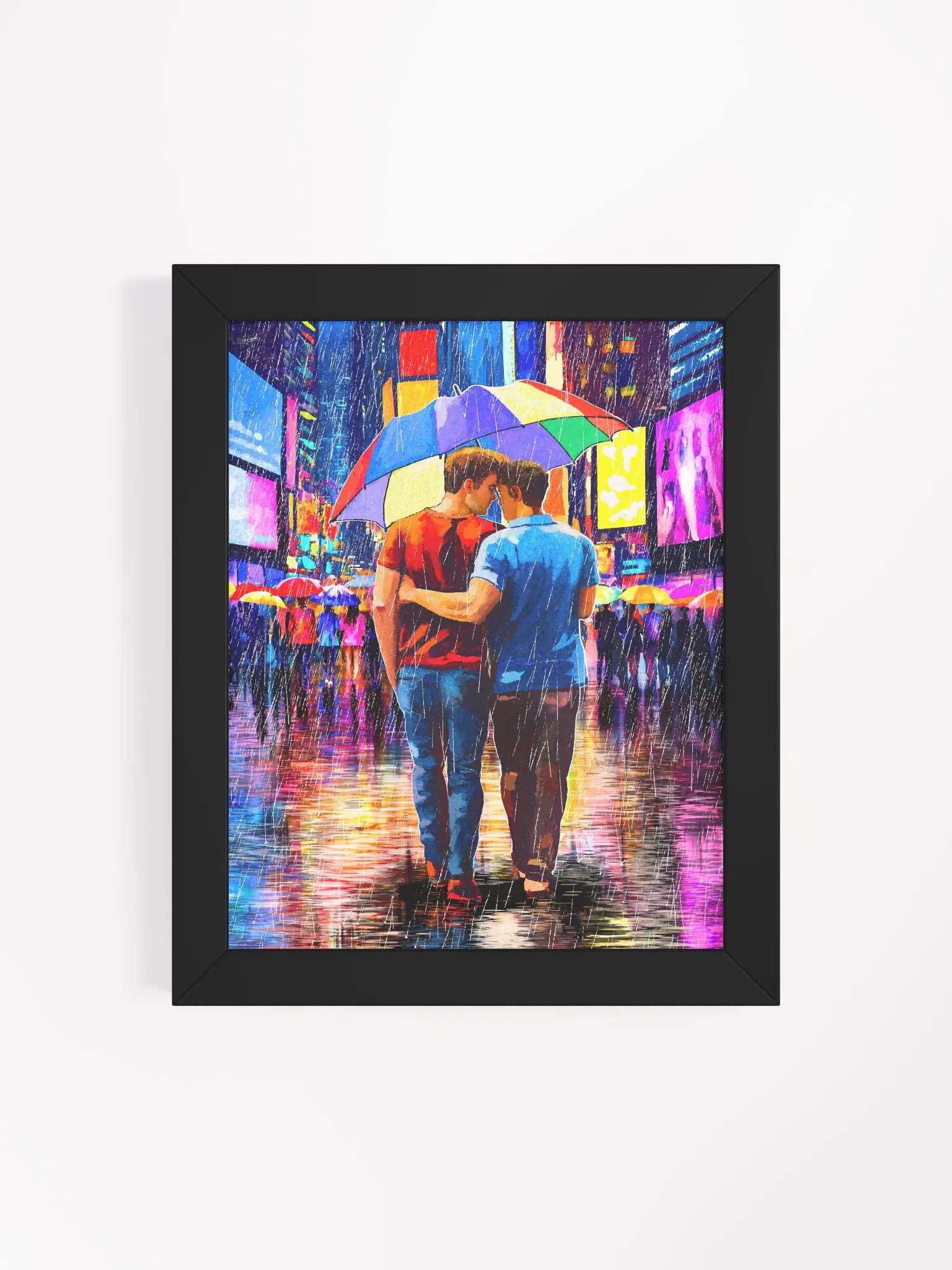 Rain In Times Square - Gay Couple Art Studio Framed Print product image (4)